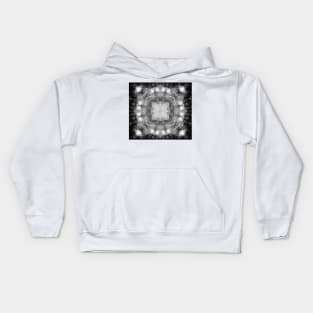 Glowing black and white mandala in space Kids Hoodie